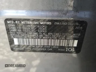 2017 Mitsubishi Mirage ES z VIN ML32F3FJXHHF13803, wystawiony jako Copart lot #52247305 z przebiegiem 70 396 mil mil oraz Szkody całkowita. Historia ofert i sprzedaży dostępna na DreamBid. Obrazek 13.