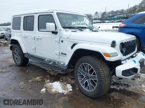 2024 Jeep Wrangler High Altitude z VIN 1C4RJXU66RW174919, wystawiony jako IAAI lot #41563619 z przebiegiem 4 133 mil mil oraz . Historia ofert i sprzedaży dostępna na DreamBid. Obrazek 1.
