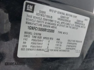2008 Chevrolet Tahoe 1LT with VIN 1GNFC13098R125886, listed as a IAAI auction lot 42739949 with Not provided miles and . Bid and sale history available at DreamBid. Image 9.