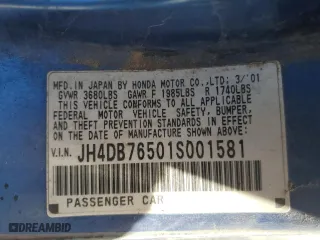 2001 Acura Integra LS with VIN JH4DB76501S001581, listed as a Copart auction lot 48804405 with 148,862 mi miles and Salvage Title. Bid and sale history available at carsss.com. Image 14.