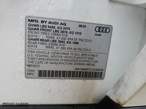 2020 Audi Q5 Premium with VIN WA1ANAFY1L2105979, listed as a Copart auction lot 44943225 with 24,324 mi miles and Salvage Title. Bid and sale history available at carsss.com. Image 13.