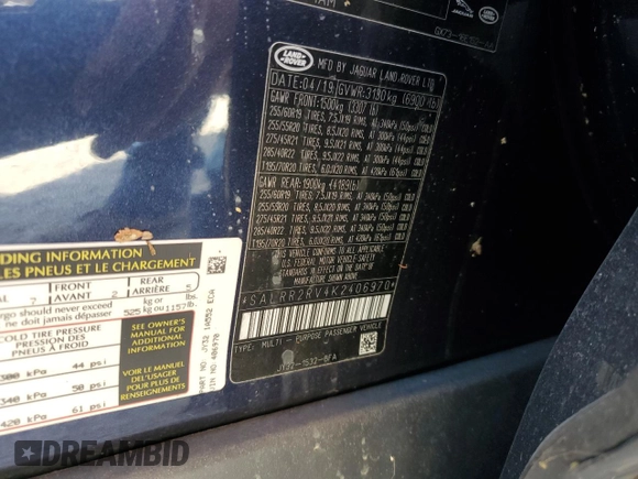 2019 Land Rover Discovery HSE with VIN SALRR2RV4K2406970, listed as a Copart auction lot 75742484 with Not Provided miles and Non Repairable. Bid and sale history available at carsss.com. Image 14.
