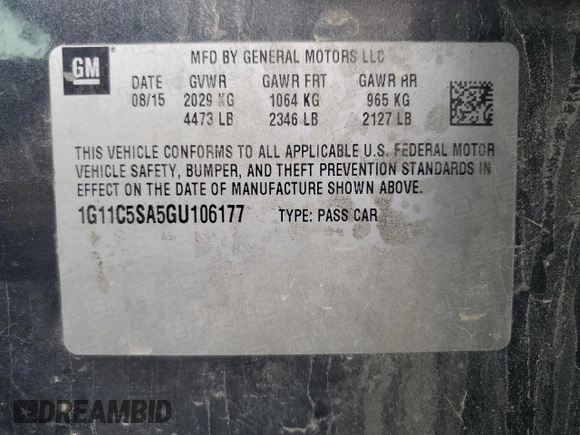2016 Chevrolet Malibu Limited LT with VIN 1G11C5SA5GU106177, listed as a Copart auction lot 53472084 with 121,519 mi miles and Salvage Title. Bid and sale history available at carsss.com. Image 12.