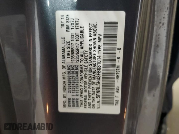 2015 Honda Odyssey EX z VIN 5FNRL5H43FB031014, wystawiony jako Copart lot #55764275 z przebiegiem 110 735 mil mil oraz Szkoda całkowita • Salvage title. Historia ofert i sprzedaży dostępna na DreamBid. Obrazek 13.