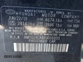 2019 Genesis G70 2.0T Sport with VIN KMTG24LA4KU016333, listed as a IAAI auction lot 41536018 with 70,587 mi miles. Bid and sale history available at carsss.com. Image 9.