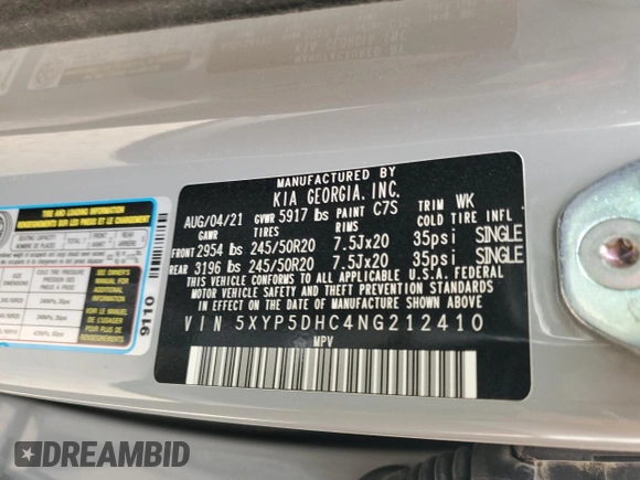 2022 Kia Telluride SX with VIN 5XYP5DHC4NG212410, listed as a Copart auction lot 49376975 with 48,905 mi miles and Salvage Title. Bid and sale history available at carsss.com. Image 13.