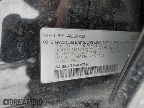 2015 Audi S4 Premium Plus with VIN WAUBGAFL9FA097520, listed as a Copart auction lot 38242984 with 68,595 mi miles and Salvage Title. Bid and sale history available at carsss.com. Image 12.