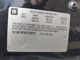 2008 Chevrolet Cobalt LS with VIN 1G1AK18FX87102818, listed as a IAAI auction lot 41376020 with Not Provided miles and . Bid and sale history available at DreamBid. Image 9.