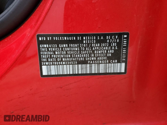 2019 Volkswagen Jetta SEL с VIN 3VWEB7BU9KM234529, выставлен на аукционе Copart как лот 48048385 с пробегом 56 081 миль миль и Списание • Salvage title. История ставок и продаж доступна на DreamBid. Изображение 13.