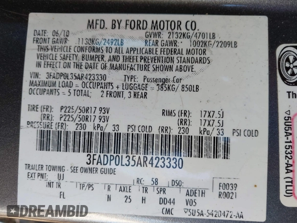 2010 Ford Fusion Hybrid z VIN 3FADP0L35AR423330, wystawiony jako IAAI lot #41972619 z przebiegiem 154 026 mil mil oraz . Historia ofert i sprzedaży dostępna na DreamBid. Obrazek 9.