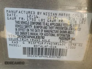 2017 Nissan Versa SV with VIN 3N1CN7AP4HL835782, listed as a Copart auction lot 43044055 with 75,910 mi miles and Non repairable. Bid and sale history available at DreamBid. Image 12.