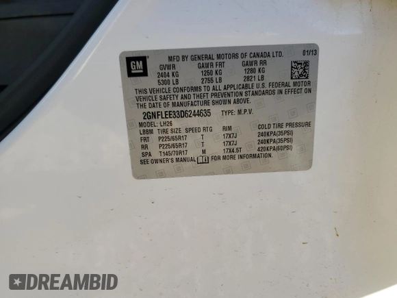 2013 Chevrolet Equinox LT with VIN 2GNFLEE33D6244635, listed as a Copart auction lot 48259885 with 209,276 mi miles and Salvage Title. Bid and sale history available at carsss.com. Image 12.