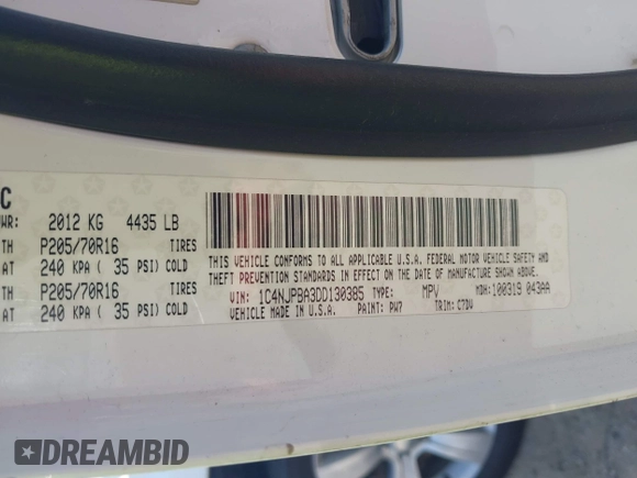 2013 Jeep Patriot Sport with VIN 1C4NJPBA3DD130385, listed as a IAAI auction lot 42688293 with 203,630 mi miles and . Bid and sale history available at DreamBid. Image 9.