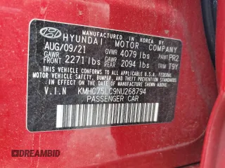 2022 Hyundai Ioniq SE with VIN KMHC75LC9NU268794, listed as a Copart auction lot 56661625 with Not provided miles and Salvage title. Bid and sale history available at DreamBid. Image 12.