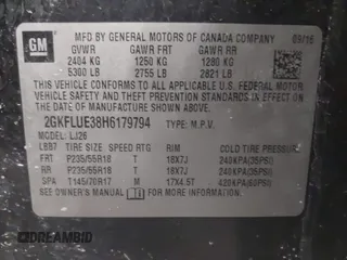 2017 GMC Terrain SLT with VIN 2GKFLUE38H6179794, listed as a IAAI auction lot 41757204 with 358,456 mi miles. Bid and sale history available at carsss.com. Image 9.