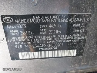 2019 Hyundai Sonata Sport with VIN 5NPE34AFXKH800205, listed as a IAAI auction lot 41227546 with 82,850 mi miles. Bid and sale history available at carsss.com. Image 9.