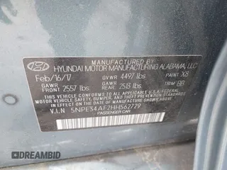 2017 Hyundai Sonata Sport with VIN 5NPE34AF2HH562729, listed as a IAAI auction lot 41941388 with 123,770 mi miles. Bid and sale history available at carsss.com. Image 9.