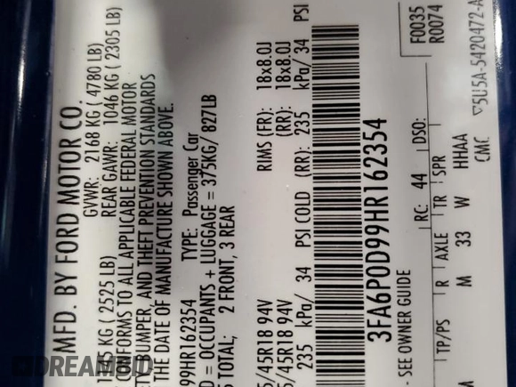 2017 Ford Fusion Titanium z VIN 3FA6P0D99HR162354, wystawiony jako Copart lot #61753395 z przebiegiem 100 678 mil mil oraz Szkoda całkowita • Salvage title. Historia ofert i sprzedaży dostępna na DreamBid. Obrazek 13.