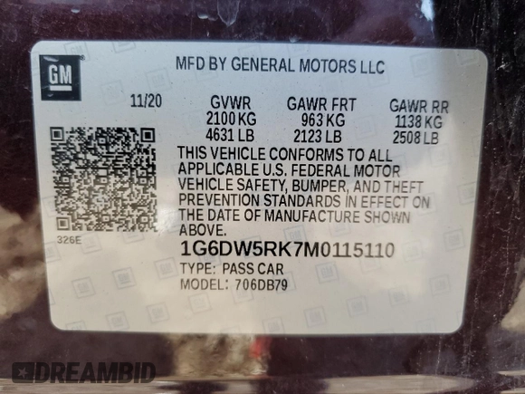 2021 Cadillac CT5 Luxury with VIN 1G6DW5RK7M0115110, listed as a Copart auction lot 51435825 with 63,024 mi miles and Salvage title. Bid and sale history available at DreamBid. Image 15.