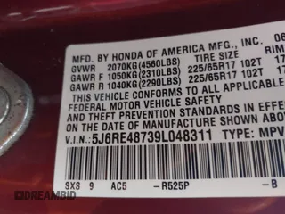 2009 Honda CR-V EX-L with VIN 5J6RE48739L048311, listed as a IAAI auction lot 42122356 with 275,649 mi miles and . Bid and sale history available at carsss.com. Image 9.