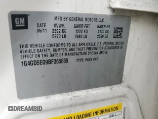 2011 Buick LaCrosse CXL with VIN 1G4GD5ED9BF365669, listed as a Copart auction lot 48482815 with Not provided miles and Clean title. Bid and sale history available at DreamBid. Image 12.
