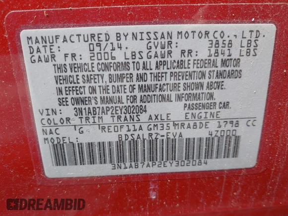 2014 Nissan Sentra SR z VIN 3N1AB7AP2EY302084, wystawiony jako IAAI lot #42034463 z przebiegiem 175 530 mil mil oraz . Historia ofert i sprzedaży dostępna na DreamBid. Obrazek 9.