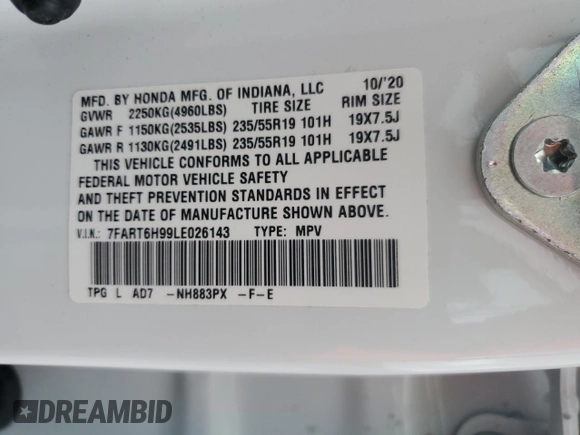 2020 Honda CR-V Touring с VIN 7FART6H99LE026143, выставлен на аукционе Copart как лот 59476445 с пробегом 92 808 миль миль и Списание • Salvage title. История ставок и продаж доступна на DreamBid. Изображение 13.