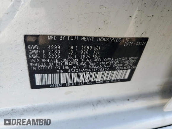 2017 Subaru Impreza Special Sports z VIN 4S3GTAM6XH3728364, wystawiony jako Copart lot #51477255 z przebiegiem 59 587 mil mil oraz Szkoda całkowita • Salvage title. Historia ofert i sprzedaży dostępna na DreamBid. Obrazek 12.