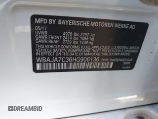 2017 BMW 5 Series 530i xDrive with VIN WBAJA7C36HG906136, listed as a IAAI auction lot 41644019 with 47,144 mi miles and . Bid and sale history available at carsss.com. Image 9.