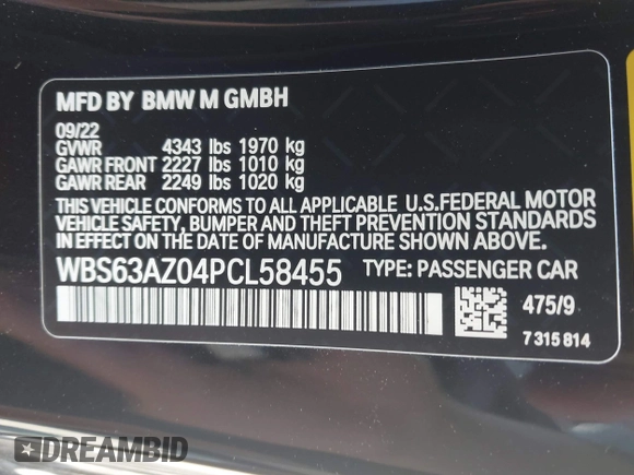 2023 BMW 4 Series z VIN WBS63AZ04PCL58455, wystawiony jako IAAI lot #42134004 z przebiegiem 4 589 mil mil oraz . Historia ofert i sprzedaży dostępna na DreamBid. Obrazek 9.