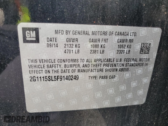 2015 Chevrolet Impala LT z VIN 2G1115SL5F9140249, wystawiony jako Copart lot #61856985 z przebiegiem 189 167 mil mil oraz Czysty tytuł • Clean title. Historia ofert i sprzedaży dostępna na DreamBid. Obrazek 12.