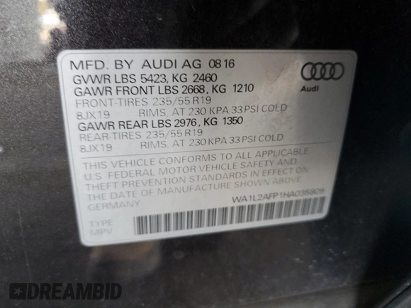 2017 Audi Q5 Premium Plus z VIN WA1L2AFP1HA035809, wystawiony jako Copart lot #58858595 z przebiegiem 80 885 mil mil oraz Szkoda całkowita • Salvage title. Historia ofert i sprzedaży dostępna na DreamBid. Obrazek 13.