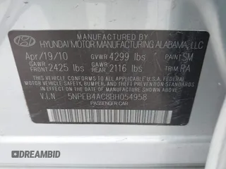 2011 Hyundai Sonata GLS with VIN 5NPEB4AC8BH054958, listed as a IAAI auction lot 42016700 with 52,955 mi miles and . Bid and sale history available at DreamBid. Image 9.