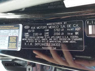 2020 Kia Forte LXS with VIN 3KPF24AD2LE184303, listed as a IAAI auction lot 41644573 with 94,454 mi miles. Bid and sale history available at carsss.com. Image 9.