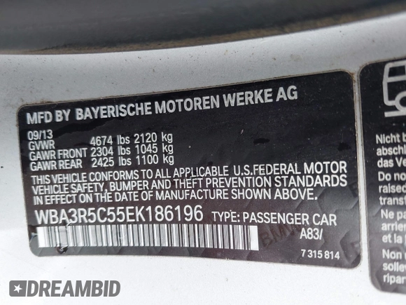 2014 BMW 4 Series 435i xDrive with VIN WBA3R5C55EK186196, listed as a IAAI auction lot 42678249 with 71,362 mi miles and . Bid and sale history available at DreamBid. Image 9.