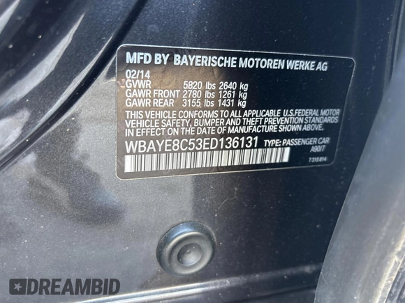2014 BMW 7 Series ALPINA B7 with VIN WBAYE8C53ED136131, listed as a Copart auction lot 48978925 with 59,417 mi miles and Clean Title. Bid and sale history available at carsss.com. Image 10.