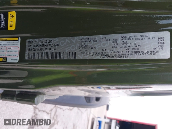 2021 Jeep Wrangler Unlimited Sport S с VIN 1C4HJXDNXMW553207, выставлен на аукционе IAAI как лот 42791218 с пробегом 69 770 миль миль и . История ставок и продаж доступна на DreamBid. Изображение 9.
