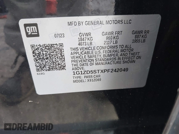 2023 Chevrolet Malibu LT with VIN 1G1ZD5STXPF242049, listed as a IAAI auction lot 42201426 with 55,723 mi miles and . Bid and sale history available at DreamBid. Image 9.