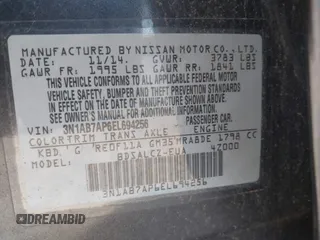 2014 Nissan Sentra SV with VIN 3N1AB7AP6EL694256, listed as a IAAI auction lot 42272806 with 164,248 mi miles and . Bid and sale history available at DreamBid. Image 9.