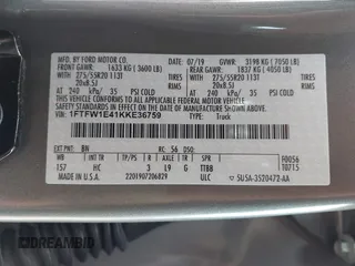 2019 Ford F-150 XL with VIN 1FTFW1E41KKE36759, listed as a IAAI auction lot 41728565 with 51,454 mi miles. Bid and sale history available at carsss.com. Image 9.