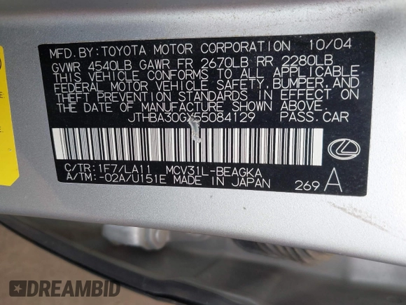 2005 Lexus ES 330 with VIN JTHBA30GX55084129, listed as a IAAI auction lot 42067706 with 201,831 mi miles. Bid and sale history available at carsss.com. Image 9.