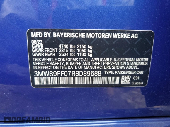 2024 BMW 3 Series 330i xDrive with VIN 3MW89FF07R8D89688, listed as a Copart auction lot 69368824 with 0 mi miles and Salvage Title. Bid and sale history available at carsss.com. Image 12.