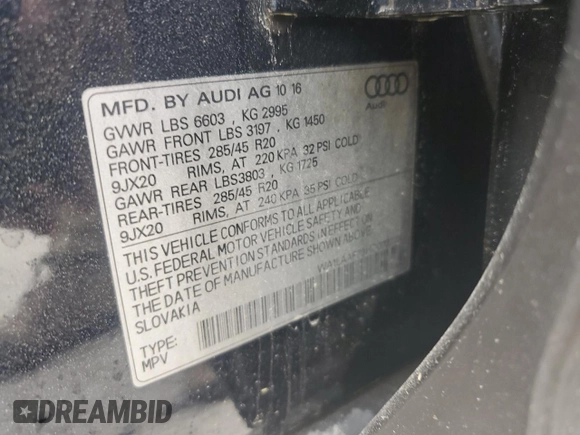 2017 Audi Q7 Premium Plus with VIN WA1LAAF73HD032248, listed as a Copart auction lot 51602595 with 103,965 mi miles and Salvage Title. Bid and sale history available at carsss.com. Image 13.