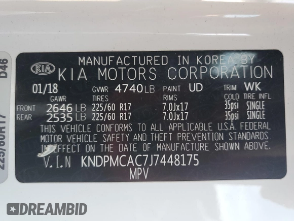 2018 Kia Sportage LX z VIN KNDPMCAC7J7448175, wystawiony jako Copart lot #59800765 z przebiegiem 138 825 mil mil oraz Czysty tytuł • Clean title. Historia ofert i sprzedaży dostępna na DreamBid. Obrazek 13.