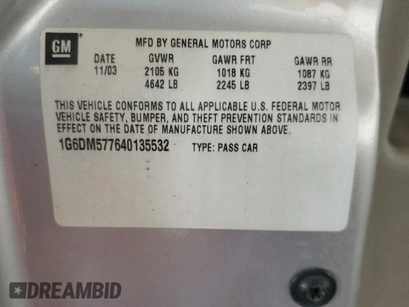 2004 Cadillac CTS with VIN 1G6DM577640135532, listed as a Copart auction lot 69127954 with 0 mi miles and Salvage Title. Bid and sale history available at carsss.com. Image 12.