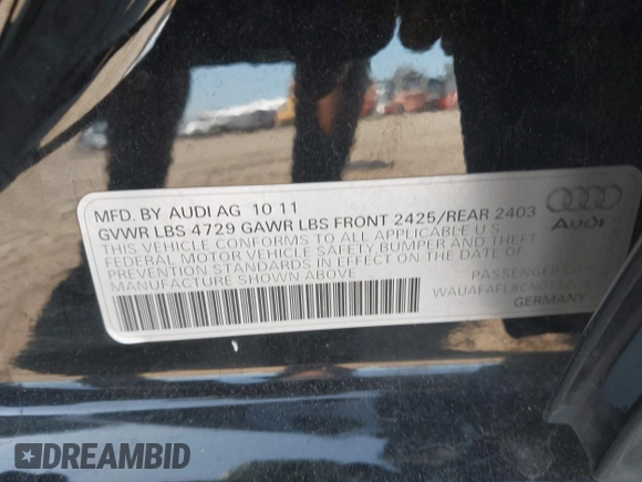 2012 Audi A4 Premium с VIN WAUAFAFL8CN011228, выставлен на аукционе IAAI как лот 42289615 с пробегом 152 039 миль миль и . История ставок и продаж доступна на DreamBid. Изображение 9.