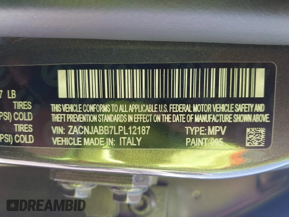 2020 Jeep Renegade Latitude with VIN ZACNJABB7LPL12187, listed as a IAAI auction lot 42304621 with 77,446 mi miles and . Bid and sale history available at DreamBid. Image 9.