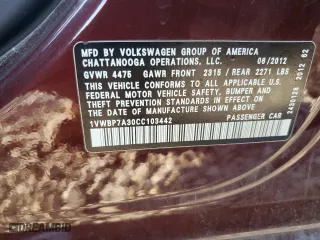 2012 Volkswagen Passat SE with VIN 1VWBP7A30CC103442, listed as a Copart auction lot 74828044 with 196,714 mi miles and Clean Title. Bid and sale history available at carsss.com. Image 14.