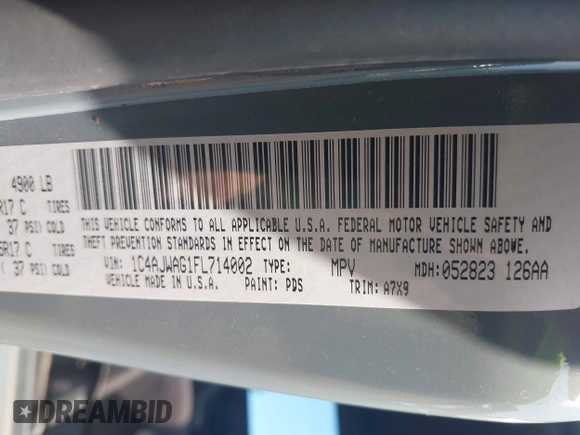 2015 Jeep Wrangler Freedom Edition with VIN 1C4AJWAG1FL714002, listed as a IAAI auction lot 42579024 with 98,732 mi miles and . Bid and sale history available at DreamBid. Image 9.