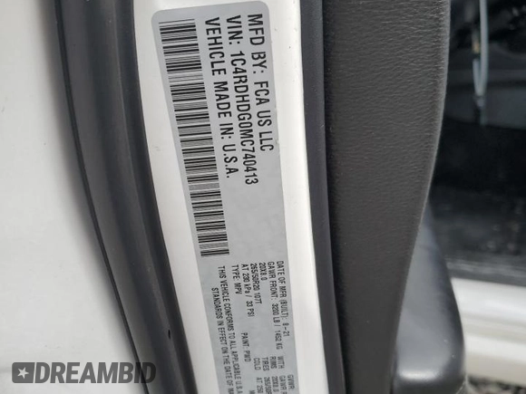 2021 Dodge Durango GT with VIN 1C4RDHDG0MC740413, listed as a Copart auction lot 61187195 with 123,908 mi miles and Salvage title. Bid and sale history available at DreamBid. Image 13.